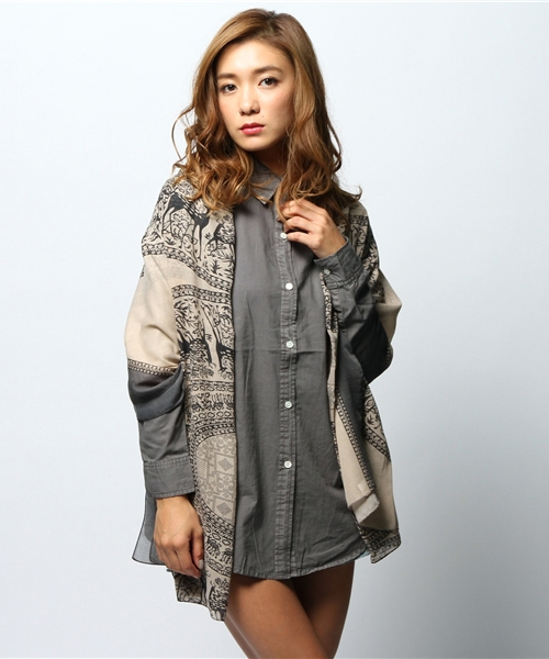 goa（ゴア）の「ﾅﾁｭﾗﾙﾊﾞｲｶﾗｰｽﾄｰﾙ付ﾋﾟｸﾞﾒﾝﾄｼｬﾂSET（シャツ/ブラウス・レディース・ブラック/モカ/ベージュ・FREE）」の2枚目の写真