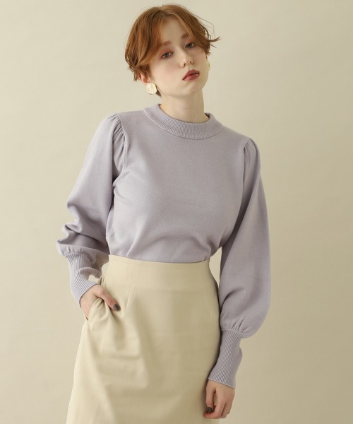 one after another NICE CLAUP（ワンアフターアナザーナイスクラップ）の「袖パフスリーブプチハイニット（ニット/セーター・レディース・アイボリー/ブラウン/ベージュ/ミント/ラベンダー・FREE）」の5枚目の写真