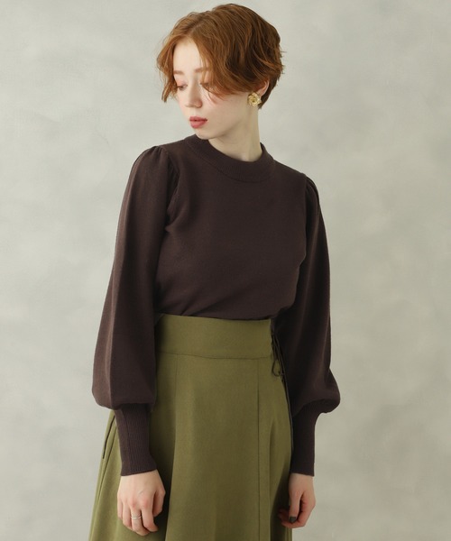 one after another NICE CLAUP（ワンアフターアナザーナイスクラップ）の「袖パフスリーブプチハイニット（ニット/セーター・レディース・アイボリー/ブラウン/ベージュ/ミント/ラベンダー・FREE）」の2枚目の写真