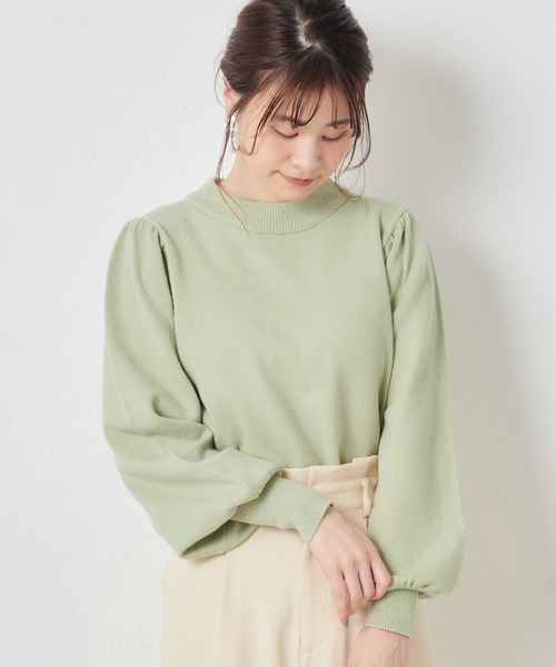 one after another NICE CLAUP（ワンアフターアナザーナイスクラップ）の「袖パフスリーブプチハイニット（ニット/セーター・レディース・アイボリー/ブラウン/ベージュ/ミント/ラベンダー・FREE）」の4枚目の写真