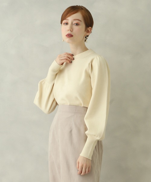 one after another NICE CLAUP（ワンアフターアナザーナイスクラップ）の「袖パフスリーブプチハイニット（ニット/セーター・レディース・アイボリー/ブラウン/ベージュ/ミント/ラベンダー・FREE）」の15枚目の写真