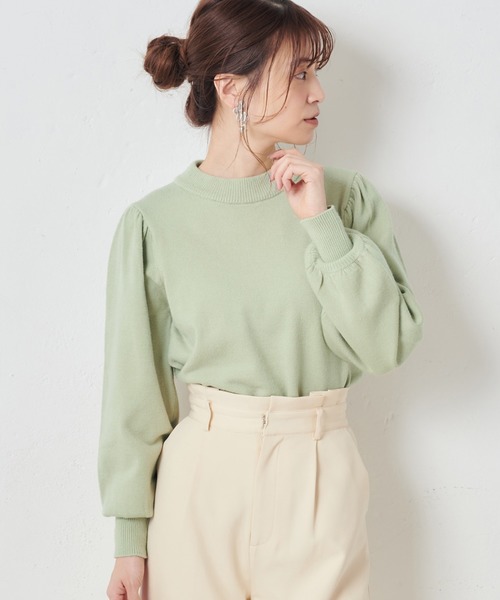 one after another NICE CLAUP（ワンアフターアナザーナイスクラップ）の「袖パフスリーブプチハイニット（ニット/セーター・レディース・アイボリー/ブラウン/ベージュ/ミント/ラベンダー・FREE）」の8枚目の写真