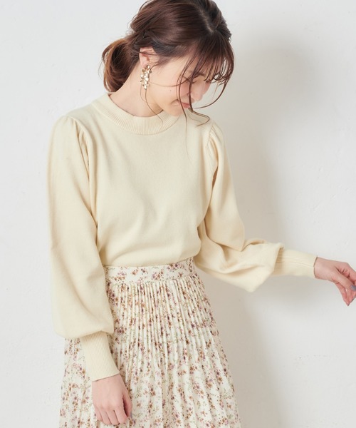one after another NICE CLAUP（ワンアフターアナザーナイスクラップ）の「袖パフスリーブプチハイニット（ニット/セーター・レディース・アイボリー/ブラウン/ベージュ/ミント/ラベンダー・FREE）」の19枚目の写真