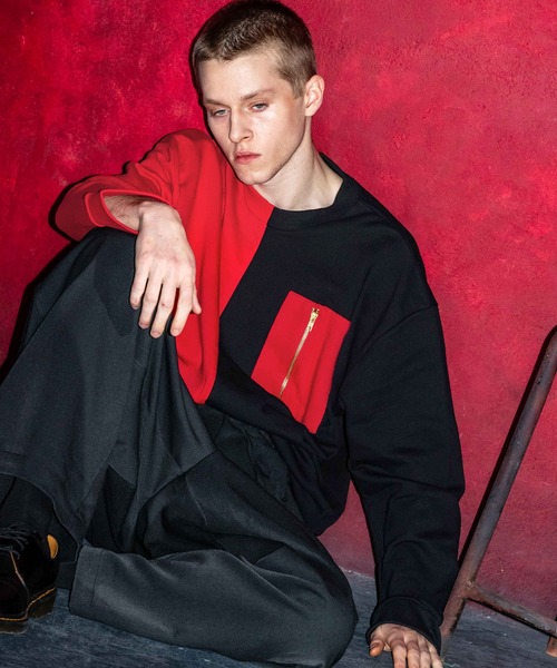 act'm（アクトム）の「act'm オーバーサイズ ZIPポケット バイカラー スウェット（スウェット・メンズ・ホワイト系その他/ブラック系その他・1/2/3）」の2枚目の写真