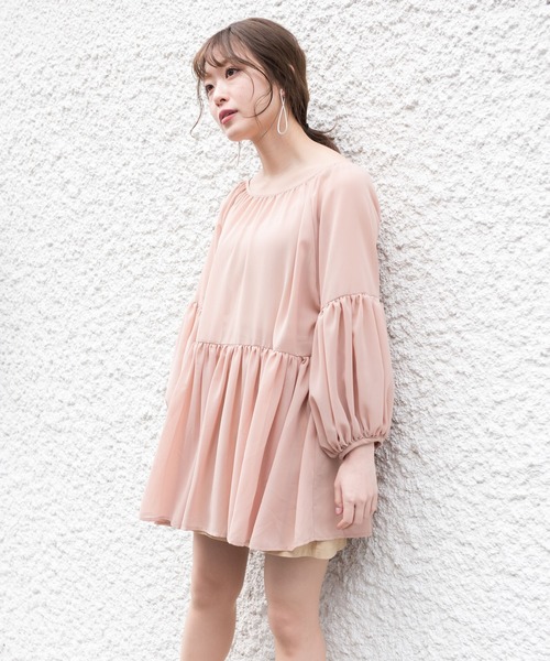 VANNIE U(ヴァニーユー)の「VANNIE U 2WAYリボン開きシフォンチュニック(シャツ/ブラウス・レディース・ホワイト/ベージュ・FREE)」の4枚目の写真