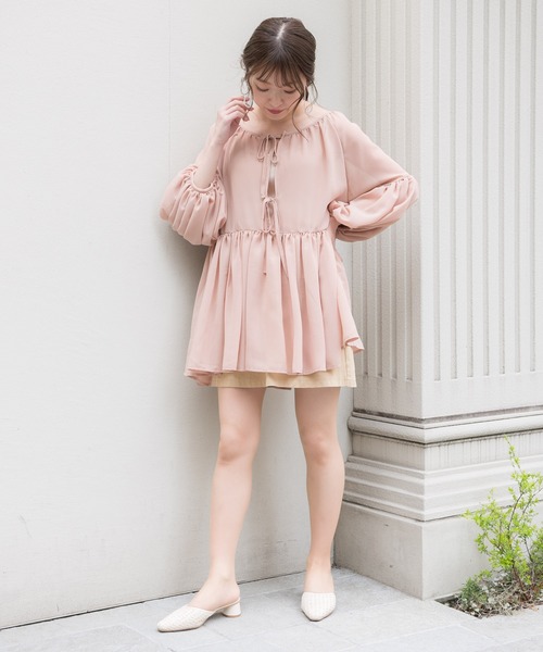 VANNIE U(ヴァニーユー)の「VANNIE U 2WAYリボン開きシフォンチュニック(シャツ/ブラウス・レディース・ホワイト/ベージュ・FREE)」の13枚目の写真