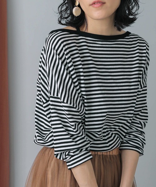 Bou Jeloud(ブージュルード)の「抗菌ケア2wayネックボーダープルオーバー(Tシャツ/カットソー・レディース・ブラック/ブラウン・FREE)」の6枚目の写真