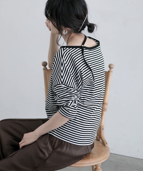 Bou Jeloud(ブージュルード)の「抗菌ケア2wayネックボーダープルオーバー(Tシャツ/カットソー・レディース・ブラック/ブラウン・FREE)」の3枚目の写真