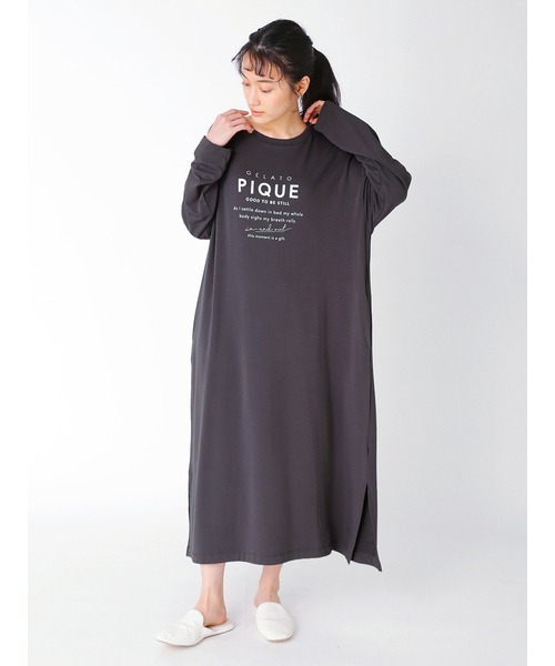 ジェラートピケ インレイロゴ ルームウェア パジャマ 男女兼用 グレー シンプル gelato pique（ジェラートピケ）の「レーヨンインレイロゴドレス