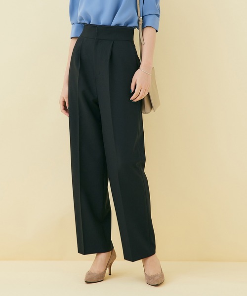 STUDIOUS(ステュディオス)の「【STUDIOUS】センタープレスタックストレートパンツ(その他パンツ・レディース・パープル/レッド/ブラック・1/2)」の1枚目の写真