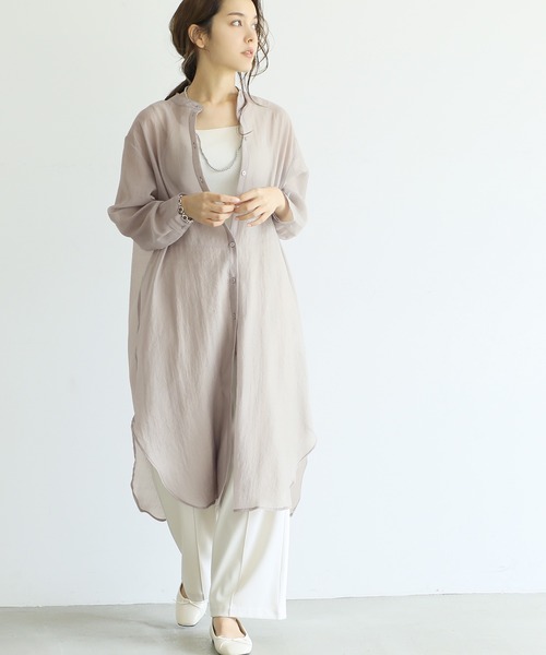 coca（coca）（コカ）の「シアーロングシャツ（シャツ/ブラウス・レディース・グレイッシュベージュ/ブラック・ONE SIZE）」の2枚目の写真