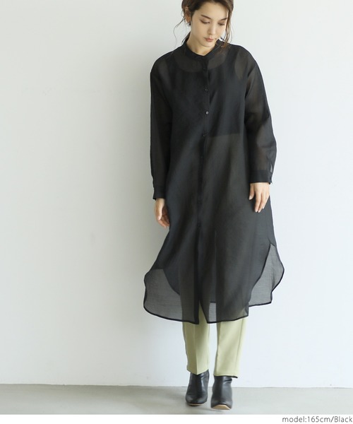 coca（coca）（コカ）の「シアーロングシャツ（シャツ/ブラウス・レディース・グレイッシュベージュ/ブラック・ONE SIZE）」の3枚目の写真