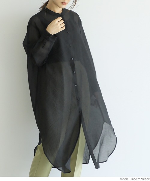 coca（coca）（コカ）の「シアーロングシャツ（シャツ/ブラウス・レディース・グレイッシュベージュ/ブラック・ONE SIZE）」の4枚目の写真