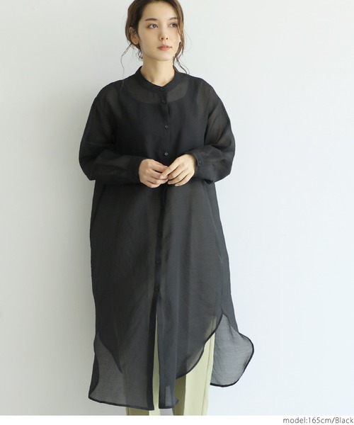 coca（coca）（コカ）の「シアーロングシャツ（シャツ/ブラウス・レディース・グレイッシュベージュ/ブラック・ONE SIZE）」の6枚目の写真