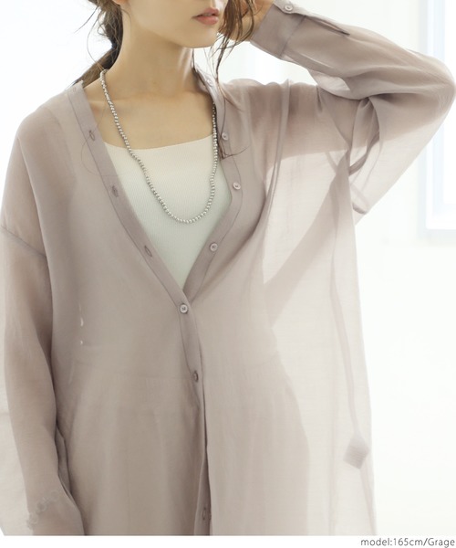 coca（coca）（コカ）の「シアーロングシャツ（シャツ/ブラウス・レディース・グレイッシュベージュ/ブラック・ONE SIZE）」の8枚目の写真