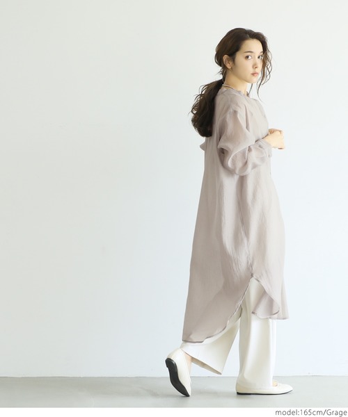 coca（coca）（コカ）の「シアーロングシャツ（シャツ/ブラウス・レディース・グレイッシュベージュ/ブラック・ONE SIZE）」の10枚目の写真