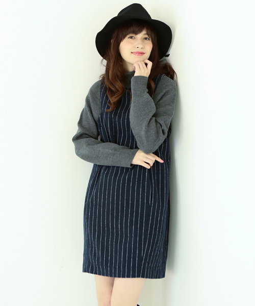 Another Edition（アナザーエディション）の「ニットハイネックストライプワンピース/AE KNIT HI/NC STRP OP◆（ワンピース・レディース・ネイビー/ブラック/グレー・ﾌﾘ-）」の3枚目の写真