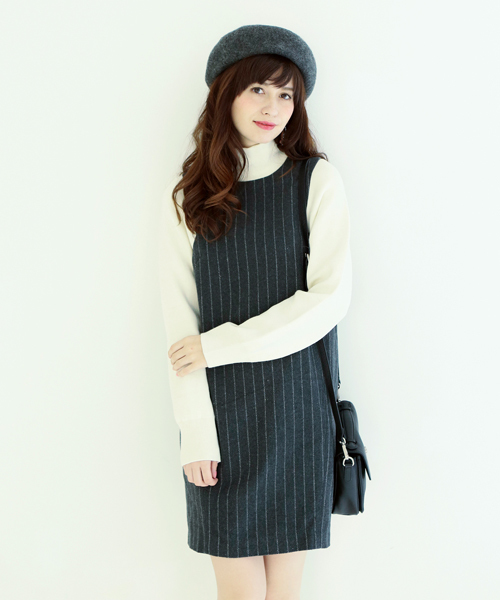 Another Edition（アナザーエディション）の「ニットハイネックストライプワンピース/AE KNIT HI/NC STRP OP◆（ワンピース・レディース・ネイビー/ブラック/グレー・ﾌﾘ-）」の2枚目の写真