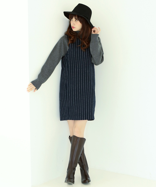 Another Edition（アナザーエディション）の「ニットハイネックストライプワンピース/AE KNIT HI/NC STRP OP◆（ワンピース・レディース・ネイビー/ブラック/グレー・ﾌﾘ-）」の14枚目の写真