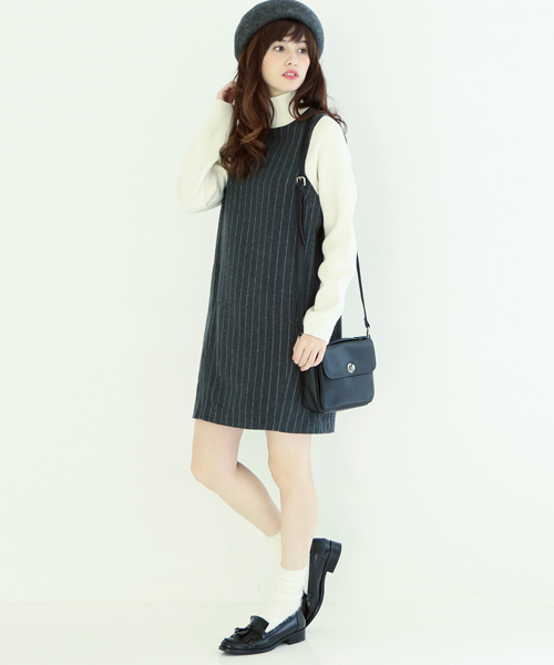 Another Edition（アナザーエディション）の「ニットハイネックストライプワンピース/AE KNIT HI/NC STRP OP◆（ワンピース・レディース・ネイビー/ブラック/グレー・ﾌﾘ-）」の8枚目の写真