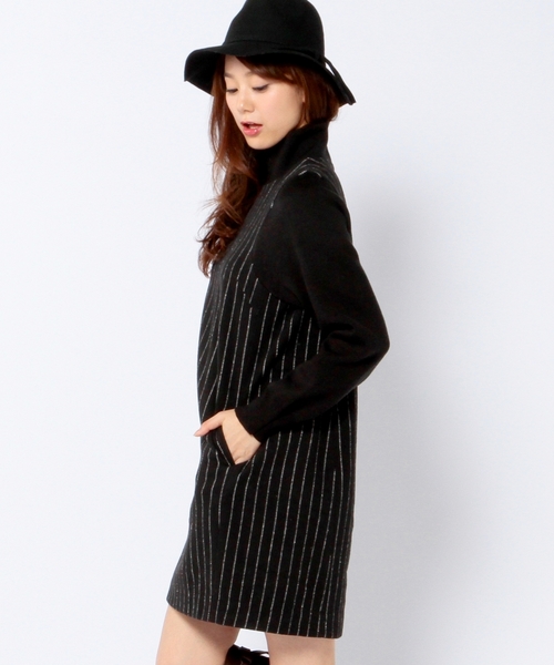 Another Edition（アナザーエディション）の「ニットハイネックストライプワンピース/AE KNIT HI/NC STRP OP◆（ワンピース・レディース・ネイビー/ブラック/グレー・ﾌﾘ-）」の4枚目の写真