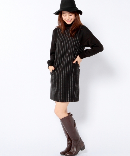 Another Edition（アナザーエディション）の「ニットハイネックストライプワンピース/AE KNIT HI/NC STRP OP◆（ワンピース・レディース・ネイビー/ブラック/グレー・ﾌﾘ-）」の13枚目の写真