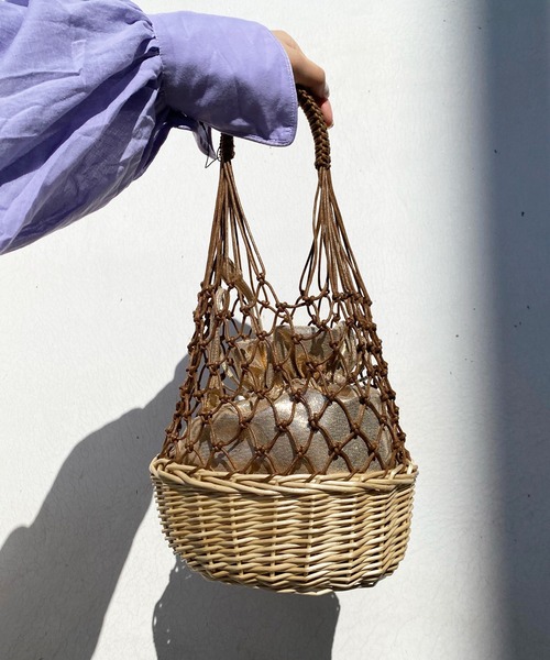 DouDou（ドゥドゥ）の「柳×マクラメ編みバッグ（トートバッグ・レディース・キナリ/ブラウン・FREE）」の2枚目の写真