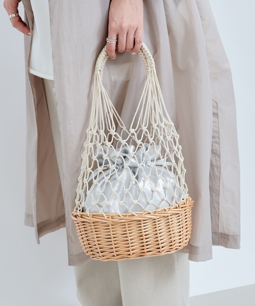 DouDou（ドゥドゥ）の「柳×マクラメ編みバッグ（トートバッグ・レディース・キナリ/ブラウン・FREE）」の9枚目の写真