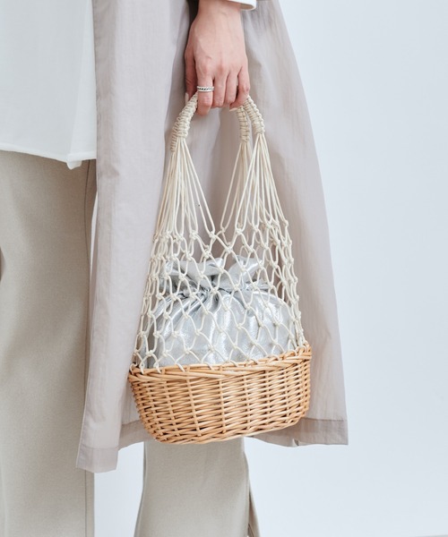 DouDou（ドゥドゥ）の「柳×マクラメ編みバッグ（トートバッグ・レディース・キナリ/ブラウン・FREE）」の3枚目の写真