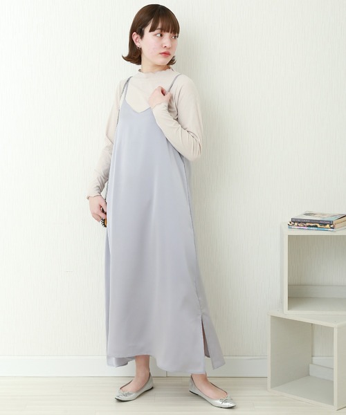 n'ee-ne（ネーネ）の「サテンワンピース+テレコインナー　セット（ワンピース・レディース・ベージュ/ブルー/グリーン/ネイビー・M）」の6枚目の写真