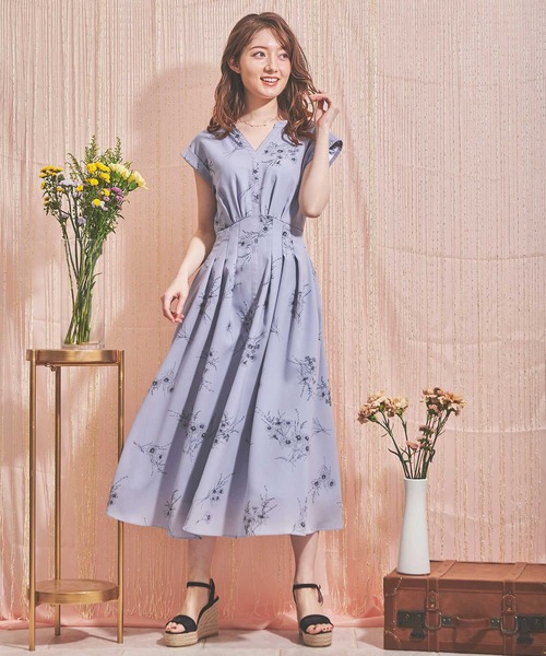 【美品】ノエラ ワンピース スケッチ フラワー シャツ 花柄 ブルー NOELA（ノエラ）の「スケッチフラワー柄シャツOP（シャツ