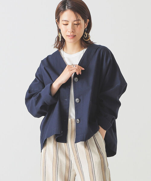BEAMS LIGHTS（ビームスライツ）の「BEAMS LIGHTS / OX Vネック ブルゾン（ブルゾン・レディース・ホワイト系その他5/ネイビー・ONE SIZE）」の2枚目の写真