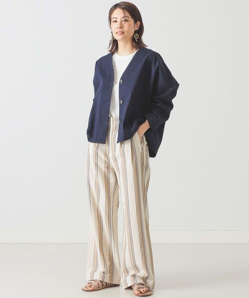 BEAMS LIGHTS（ビームスライツ）の「BEAMS LIGHTS / OX Vネック ブルゾン（ブルゾン・レディース・ホワイト系その他5/ネイビー・ONE SIZE）」の4枚目の写真