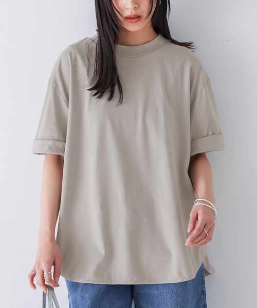 n'OrLABEL(ノアールレーベル)の「『モックネック×ラウンドヘムTシャツ』(Tシャツ/カットソー・レディース・ブラウン/オフホワイト/ブラック/パープル/チャコール/ライトカーキ/グレイッシュベージュ・2/1)」の5枚目の写真