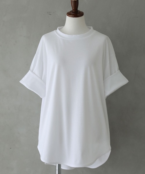 n'OrLABEL(ノアールレーベル)の「『モックネック×ラウンドヘムTシャツ』(Tシャツ/カットソー・レディース・ブラウン/オフホワイト/ブラック/パープル/チャコール/ライトカーキ/グレイッシュベージュ・2/1)」の10枚目の写真