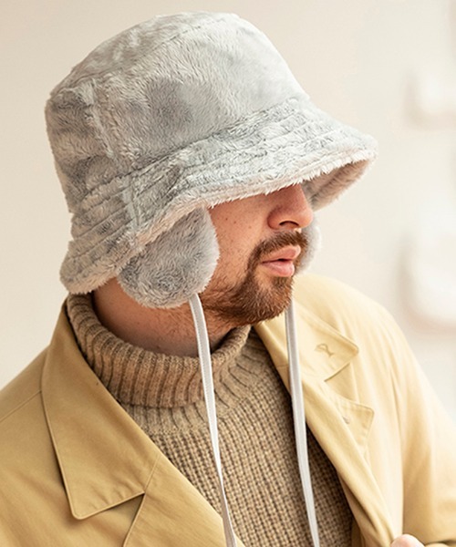 mko9740- FUR EARFLAP BUCKET HAT ハット