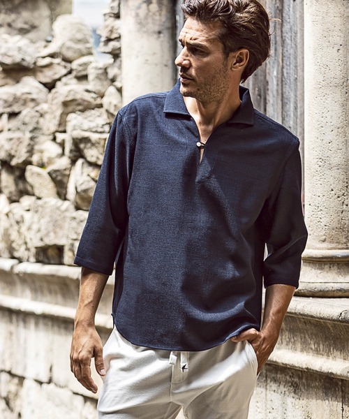 AKM Contemporary（エイケイエムコンテンポラリー）の「AKM Contemporary(エイケイエムコンテンポラリー)速乾 形態安定 カプリシャツ（シャツ/ブラウス・メンズ・ホワイト/サックスブルー/ネイビー・S/M/L/XL）」の3枚目の写真