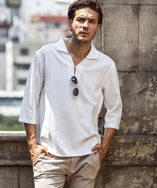 AKM Contemporary（エイケイエムコンテンポラリー）の「AKM Contemporary(エイケイエムコンテンポラリー)速乾 形態安定 カプリシャツ（シャツ/ブラウス・メンズ・ホワイト/サックスブルー/ネイビー・S/M/L/XL）」の2枚目の写真