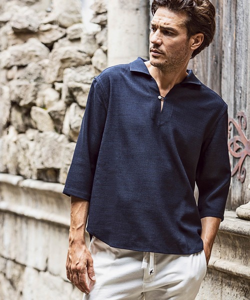 AKM Contemporary（エイケイエムコンテンポラリー）の「AKM Contemporary(エイケイエムコンテンポラリー)速乾 形態安定 カプリシャツ（シャツ/ブラウス・メンズ・ホワイト/サックスブルー/ネイビー・S/M/L/XL）」の8枚目の写真