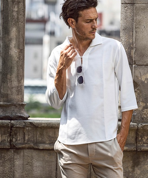 AKM Contemporary（エイケイエムコンテンポラリー）の「AKM Contemporary(エイケイエムコンテンポラリー)速乾 形態安定 カプリシャツ（シャツ/ブラウス・メンズ・ホワイト/サックスブルー/ネイビー・S/M/L/XL）」の5枚目の写真