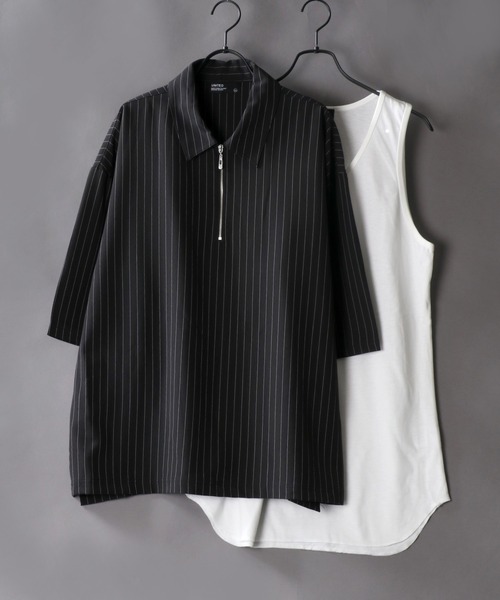 SITRY（シトリー）の「Half zip shirt ＆ Tank top /ハーフジップシャツ＆タンクトップ（シャツ/ブラウス・メンズ・ブラック/ベージュ/ブラック系その他/グレー系その他/ベージュ系その他/ワイン/ブルーグリーン・M/L/XL）」の3枚目の写真