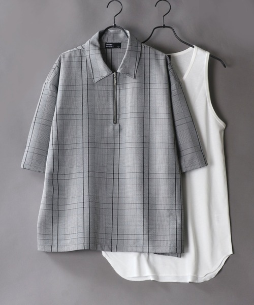 SITRY（シトリー）の「Half zip shirt ＆ Tank top /ハーフジップシャツ＆タンクトップ（シャツ/ブラウス・メンズ・ブラック/ベージュ/ブラック系その他/グレー系その他/ベージュ系その他/ワイン/ブルーグリーン・M/L/XL）」の4枚目の写真