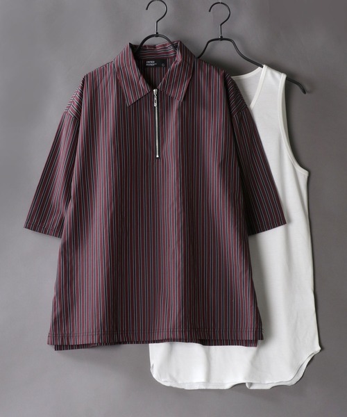 SITRY（シトリー）の「Half zip shirt ＆ Tank top /ハーフジップシャツ＆タンクトップ（シャツ/ブラウス・メンズ・ブラック/ベージュ/ブラック系その他/グレー系その他/ベージュ系その他/ワイン/ブルーグリーン・M/L/XL）」の7枚目の写真
