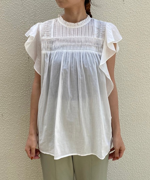 CAPRICIEUX LE'MAGE（カプリシューレマージュ）の「ピンタック袖フリルブラウス（シャツ/ブラウス・レディース・オフホワイト/チャコールグレー/カーキ・FREE）」の11枚目の写真