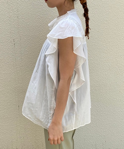 CAPRICIEUX LE'MAGE（カプリシューレマージュ）の「ピンタック袖フリルブラウス（シャツ/ブラウス・レディース・オフホワイト/チャコールグレー/カーキ・FREE）」の12枚目の写真