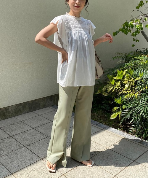 CAPRICIEUX LE'MAGE（カプリシューレマージュ）の「ピンタック袖フリルブラウス（シャツ/ブラウス・レディース・オフホワイト/チャコールグレー/カーキ・FREE）」の6枚目の写真