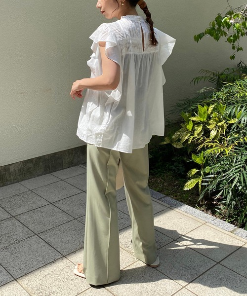 CAPRICIEUX LE'MAGE（カプリシューレマージュ）の「ピンタック袖フリルブラウス（シャツ/ブラウス・レディース・オフホワイト/チャコールグレー/カーキ・FREE）」の7枚目の写真