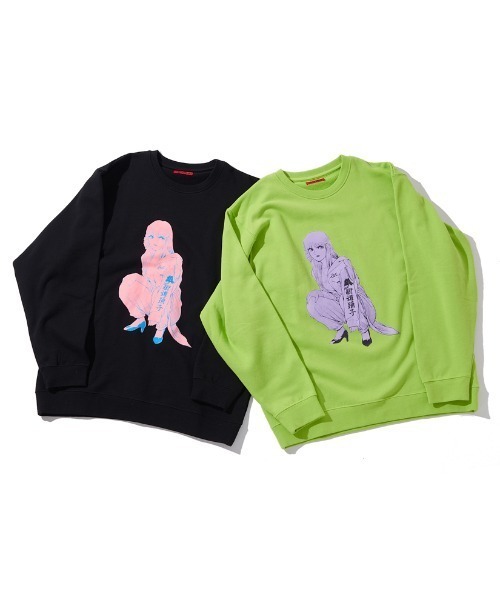 LITTLE UNION（リトルユニオン）の「【カメレオン meets LITTLE UNION】ｼﾞｭﾝﾅ “街道踊子” CREW（Tシャツ/カットソー・メンズ・ブラック/ライム・MEDIUM/LARGE）」の7枚目の写真