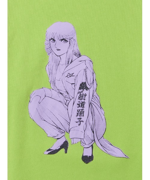 LITTLE UNION（リトルユニオン）の「【カメレオン meets LITTLE UNION】ｼﾞｭﾝﾅ “街道踊子” CREW（Tシャツ/カットソー・メンズ・ブラック/ライム・MEDIUM/LARGE）」の3枚目の写真