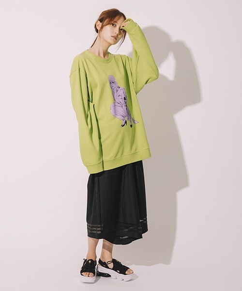 LITTLE UNION（リトルユニオン）の「【カメレオン meets LITTLE UNION】ｼﾞｭﾝﾅ “街道踊子” CREW（Tシャツ/カットソー・メンズ・ブラック/ライム・MEDIUM/LARGE）」の11枚目の写真